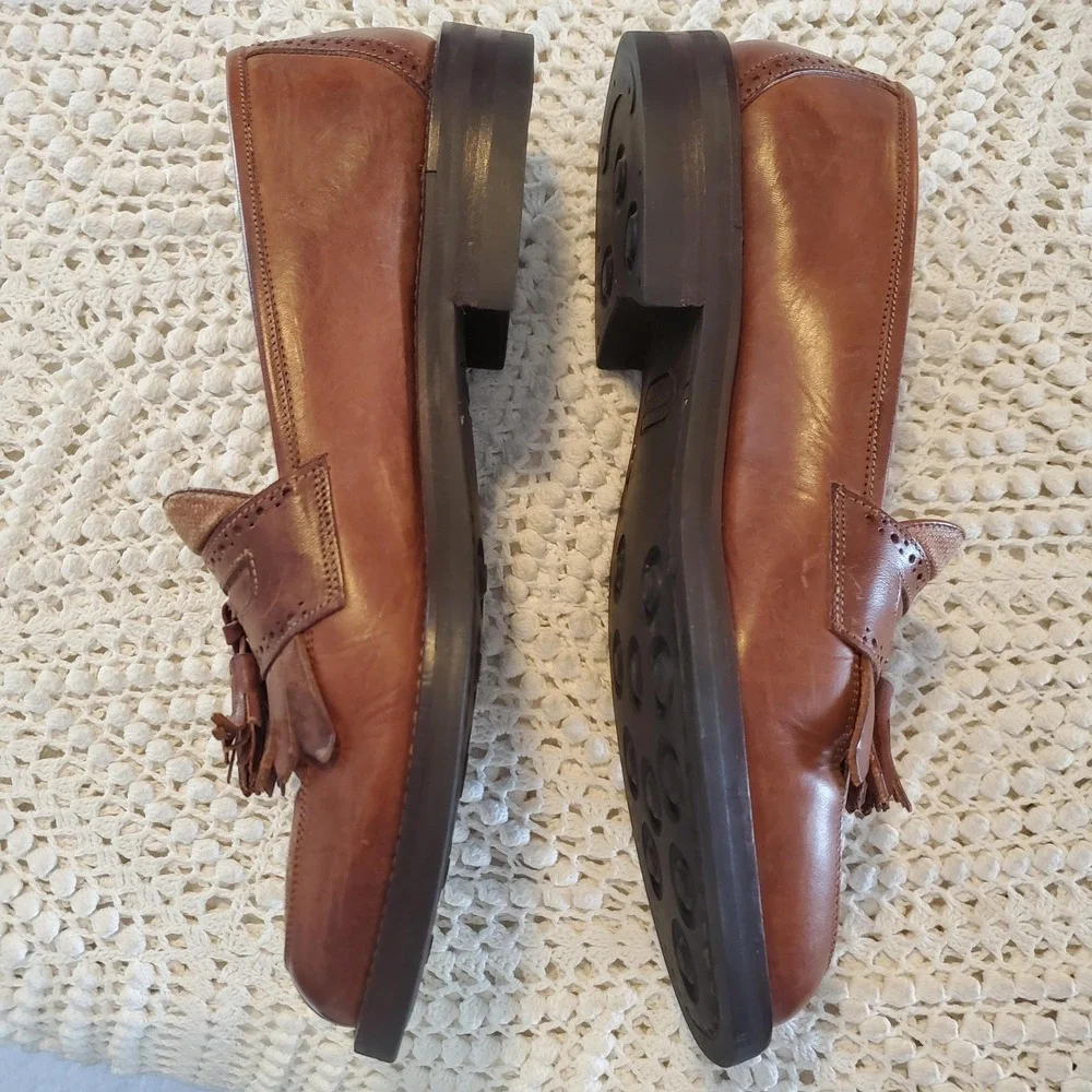 Cole Haan Loafers Mens Size 8 Brown Leather Tassel Kiltie Slip On Italy Shoes